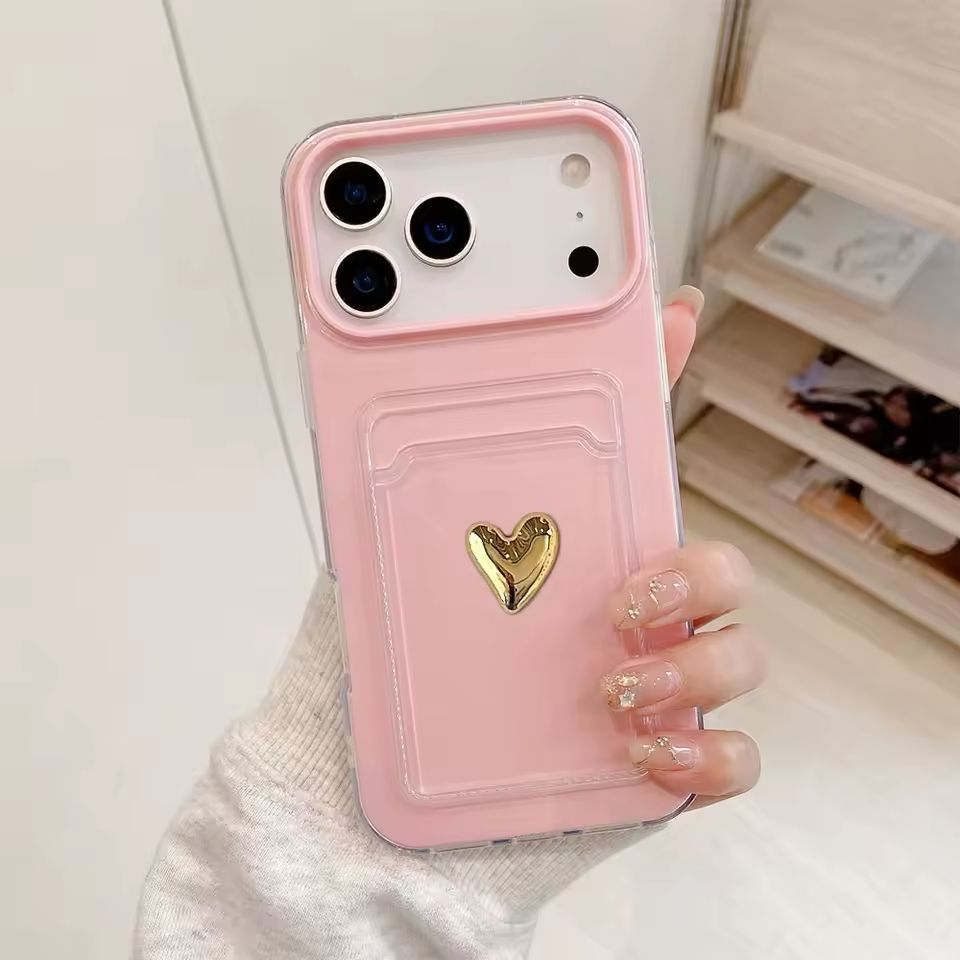 Gold Love Heart Shockproof Silicone | iPhone 17 All Variants Case