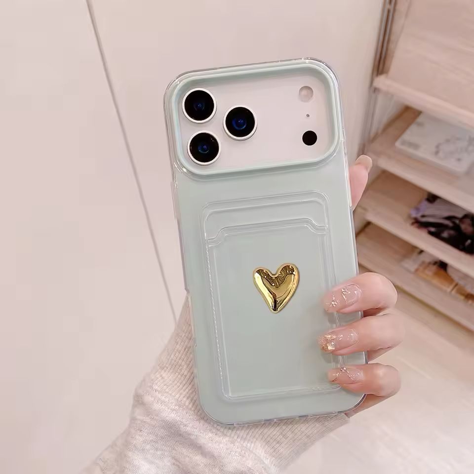 Gold Love Heart Shockproof Silicone | iPhone 17 All Variants Case